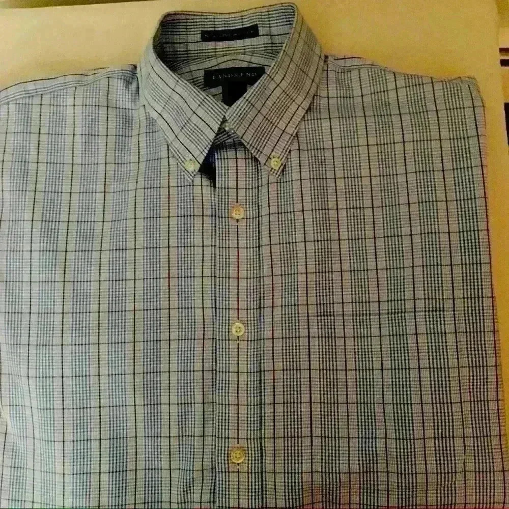 Lands End Plaid Dress Shirt 15-1/2” 35”